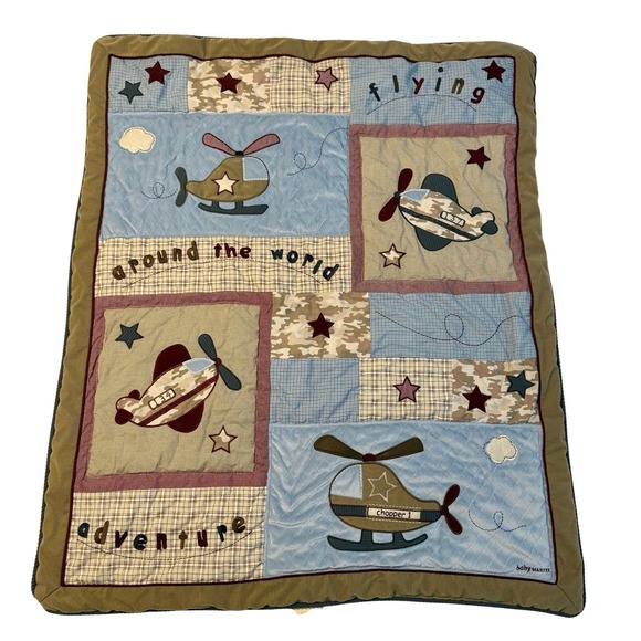 Baby Martex 36×42 Appliquéd Around the World Adventure"Quilt Airplane Helicopter - Picture 1 of 12